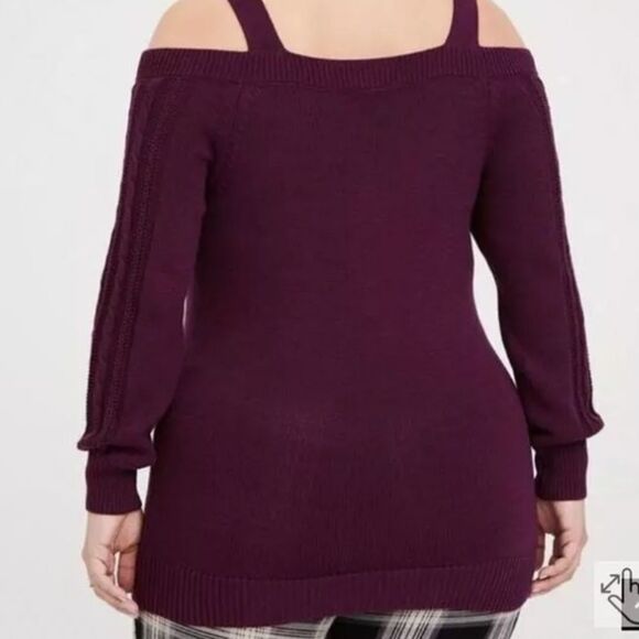 Torrid Burgundy Purple Cable Knit Open Shoulder Tunic Sweater - Picture 3 of 8